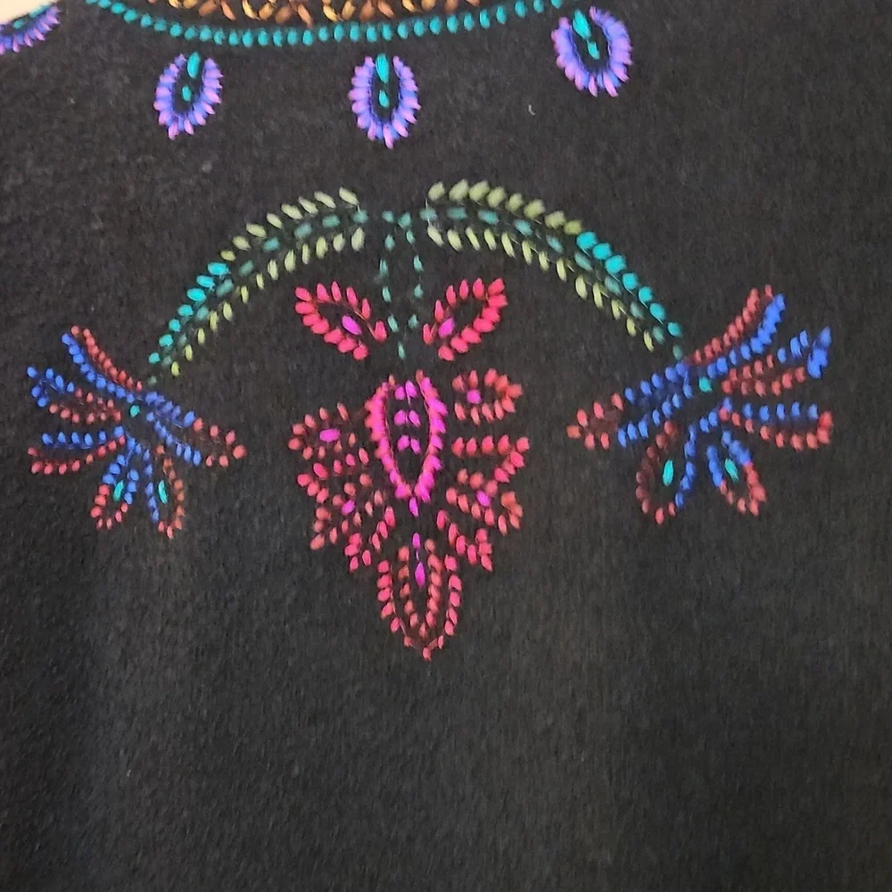 Linea By Louis Dell'Olio Black Wool Blend Long Coat Colorful Floral Sz 2X - Picture 8 of 8
